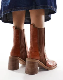 Chelsea Boots*DESIGN Ratings Leather Chelsea Boots In Tan Croc Tan Croc Leather