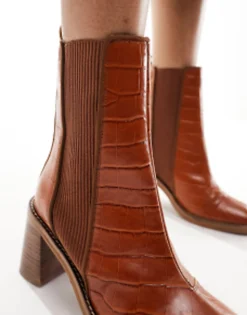 Chelsea Boots*DESIGN Ratings Leather Chelsea Boots In Tan Croc Tan Croc Leather