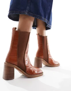 Chelsea Boots*DESIGN Ratings Leather Chelsea Boots In Tan Croc Tan Croc Leather