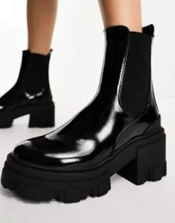 Chelsea Boots*DESIGN Reality Chunky Mid-Heeled Chelsea Boots In Black