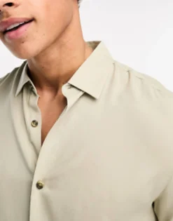 Tall*DESIGN Regular Fit Viscose Shirt In Olive Green Light Khaki