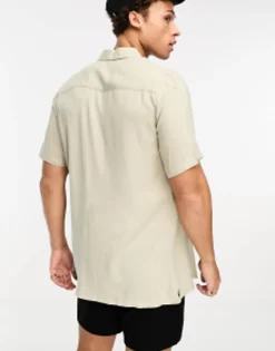 Tall*DESIGN Regular Fit Viscose Shirt In Olive Green Light Khaki