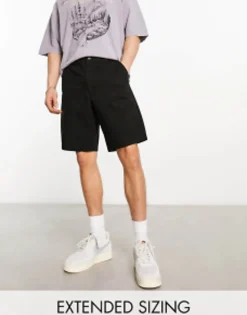 Shorts*DESIGN Relaxed Skater Chino Shorts In Longer Length In Black