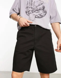 Shorts*DESIGN Relaxed Skater Chino Shorts In Longer Length In Black