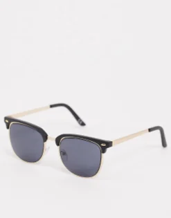 Sunglasses*DESIGN Retro Metal Sunglasses With Smoke Lens In And Black Gold