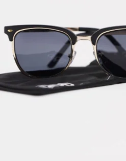 Sunglasses*DESIGN Retro Metal Sunglasses With Smoke Lens In And Black Gold