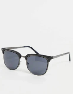 Sunglasses*DESIGN Retro Metal Sunglasses With Smoke Lens In And Matte Black Gunmetal