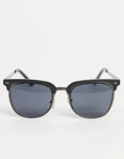 Sunglasses*DESIGN Retro Metal Sunglasses With Smoke Lens In And Matte Black Gunmetal