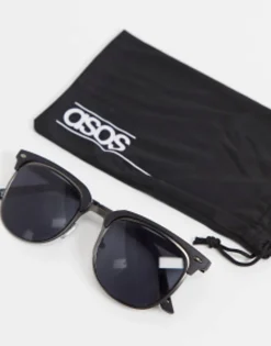 Sunglasses*DESIGN Retro Metal Sunglasses With Smoke Lens In And Matte Black Gunmetal