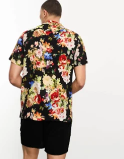 Tall*DESIGN Revere Shirt In Bright Floral Print Multi