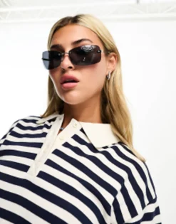 Sunglasses*DESIGN Rimless 90S Wrap Sunglasses With Smoke Lens Silver