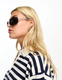 Sunglasses*DESIGN Rimless 90S Wrap Sunglasses With Smoke Lens Silver