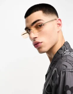 Sunglasses*DESIGN Rimless Slim Sunglasses With Taupe Lens In Gold
