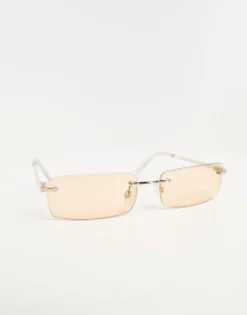 Sunglasses*DESIGN Rimless Slim Sunglasses With Taupe Lens In Gold