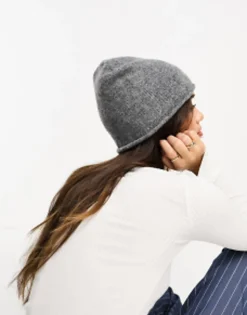 Beanies*DESIGN Roll Edge Beanie In Grey Charcoal