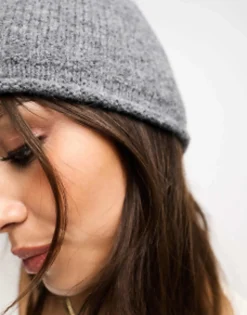 Beanies*DESIGN Roll Edge Beanie In Grey Charcoal