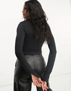 Shirts*DESIGN Ruched Front Long Sleeve Shirt In Black