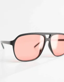 Sunglasses*DESIGN 70S Aviator Sunglasses In With Red Lens Black