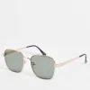Sunglasses*DESIGN 70S Aviator Sunglasses In Metal With Retro Lens And Brow Bar Detail Gold
