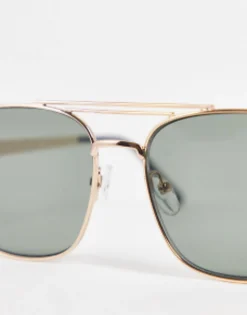 Sunglasses*DESIGN 70S Aviator Sunglasses In Metal With Retro Lens And Brow Bar Detail Gold
