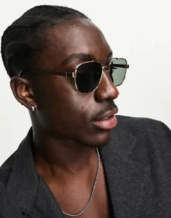 Sunglasses*DESIGN 70S Aviator Sunglasses In Metal With Retro Lens And Brow Bar Detail Gold