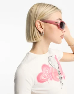 Sunglasses*DESIGN 90S Mid Square Sunglasses In Pearlised Pink