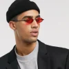Sunglasses*DESIGN 90S Mini Oval Glasses In With Red Lens Black