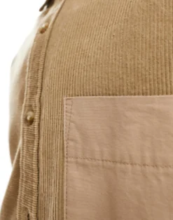 Tall*DESIGN 90S Oversized Shirt With Mixed Cord Detailing In Sand