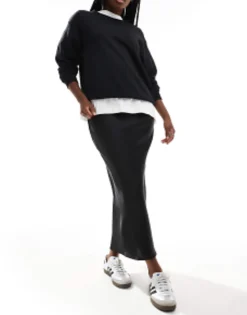 Skirts*DESIGN Satin Bias Midi Skirt In Black