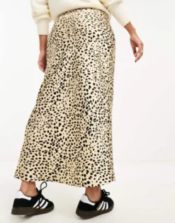 Skirts*DESIGN Satin Bias Midi Skirt In Animal Print Multi