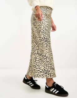Skirts*DESIGN Satin Bias Midi Skirt In Animal Print Multi