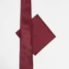 Gifts*DESIGN Satin Slim Tie And Pocket Square In Burgundy