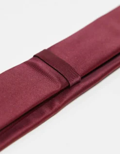 Gifts*DESIGN Satin Slim Tie And Pocket Square In Burgundy