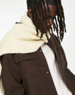 Scarves*DESIGN Scarf With Chunky Knit In Ecru Beige
