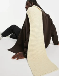 Scarves*DESIGN Scarf With Chunky Knit In Ecru Beige