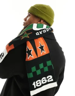 Scarves*DESIGN Scarf With Football Inspired In Multicolour Orange
