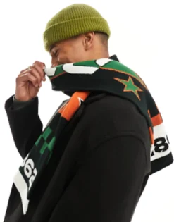 Scarves*DESIGN Scarf With Football Inspired In Multicolour Orange