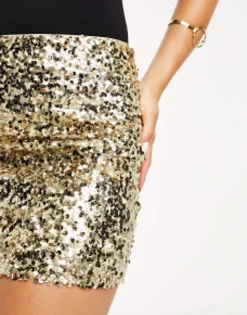 Skirts*DESIGN Sequin Mini Skirt In Gold