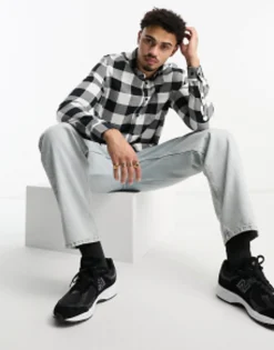Tall*DESIGN Shirt In And White Buffalo Check Black