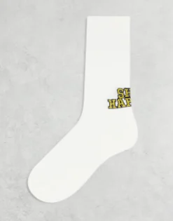 Gifts*DESIGN Shit Happens Slogan Socks In White