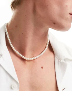Gifts*DESIGN Short 6Mm Glass Faux Pearl Necklace In White