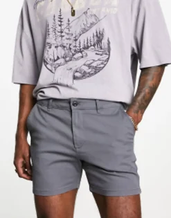 Shorts*DESIGN Skinny Chino Shorts In Shorter Length In Grey