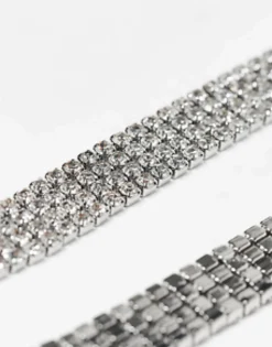 Belts*DESIGN Skinny Cup Chain Diamante Chain Belt In Silver