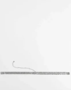 Belts*DESIGN Skinny Cup Chain Diamante Chain Belt In Silver