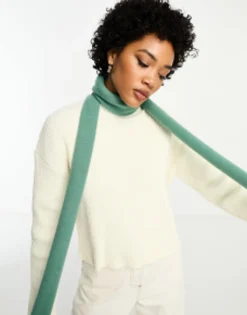 Scarves*DESIGN Skinny Knit Scarf In Dark Sage