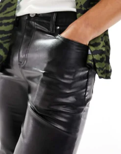 Trousers & Chinos*DESIGN Skinny Leather Look Trouser In Black