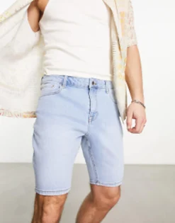 Shorts*DESIGN Skinny Regular Length Denim Shorts In Vintage Light Wash Blue