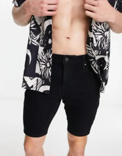 Shorts*DESIGN Skinny Regular Length Denim Shorts In Black