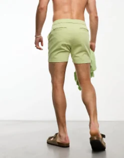 Swimwear*DESIGN Skinny Shorts In Shorter Length In Green Winter Pear