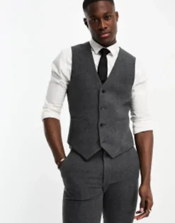 Trousers & Chinos*DESIGN Skinny Wool Mix Suit In Herringbone In Charcoal